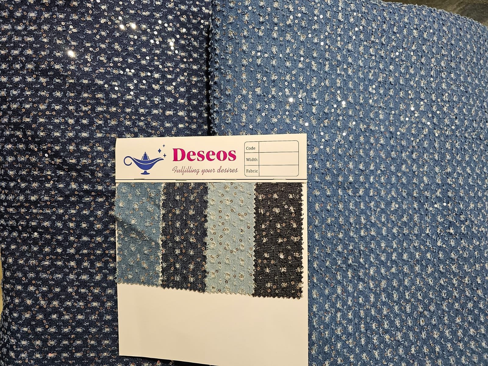 Distressed Sequin Denim Fabric — 4 Shades — Deseos Fabrics